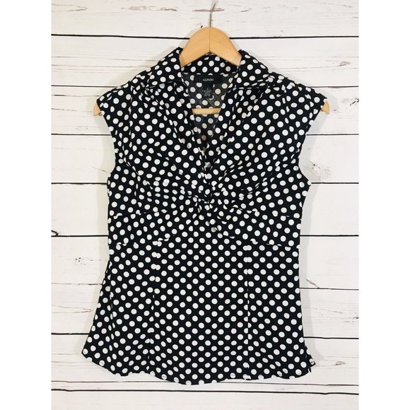 Alfani Sleeveless Blouse Womans Sz 2 Black White Polka Dots Side Zip Rockabilly - Picture 1 of 5